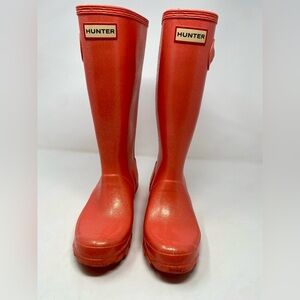 Hunter Kids Original Giant Glitter Coral Mid Calf Rain Boots